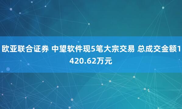欧亚联合证券 中望软件现5笔大宗交易 总成交金额1420.62万元